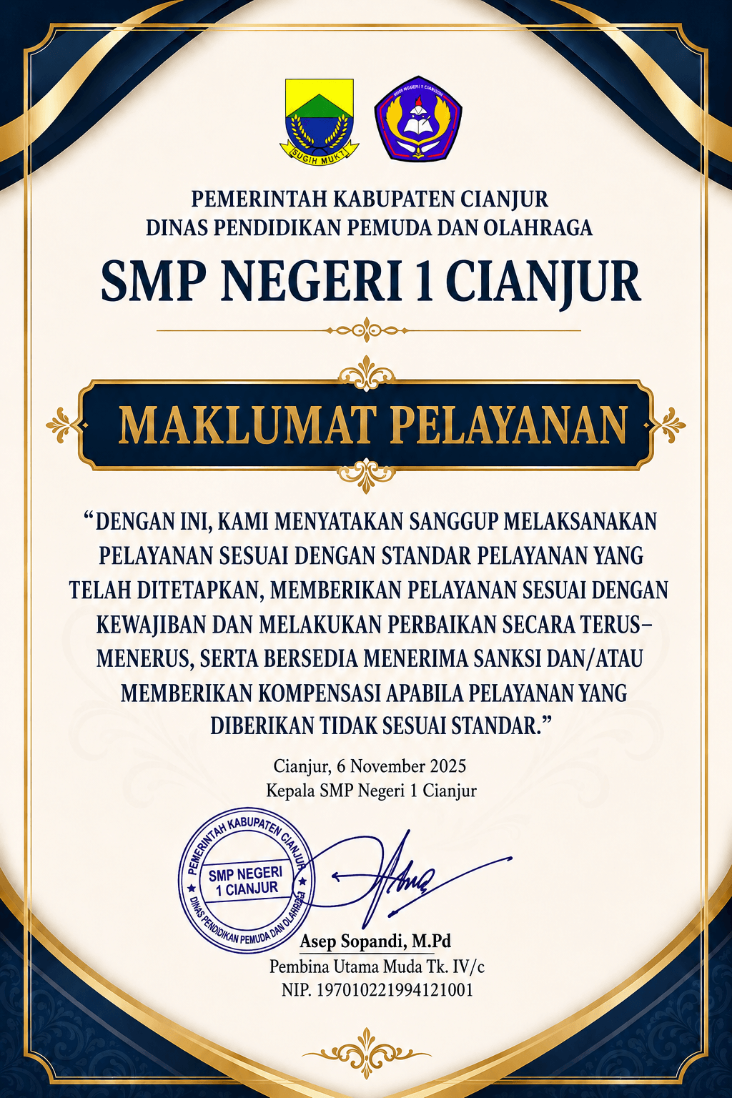 Maklumat Pelayanan SMP Negeri 1 Cianjur